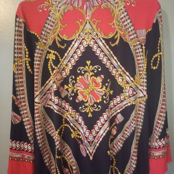 M Collection faux wrap rope print bell sleeve top with elastic waist - Picture 11 of 12